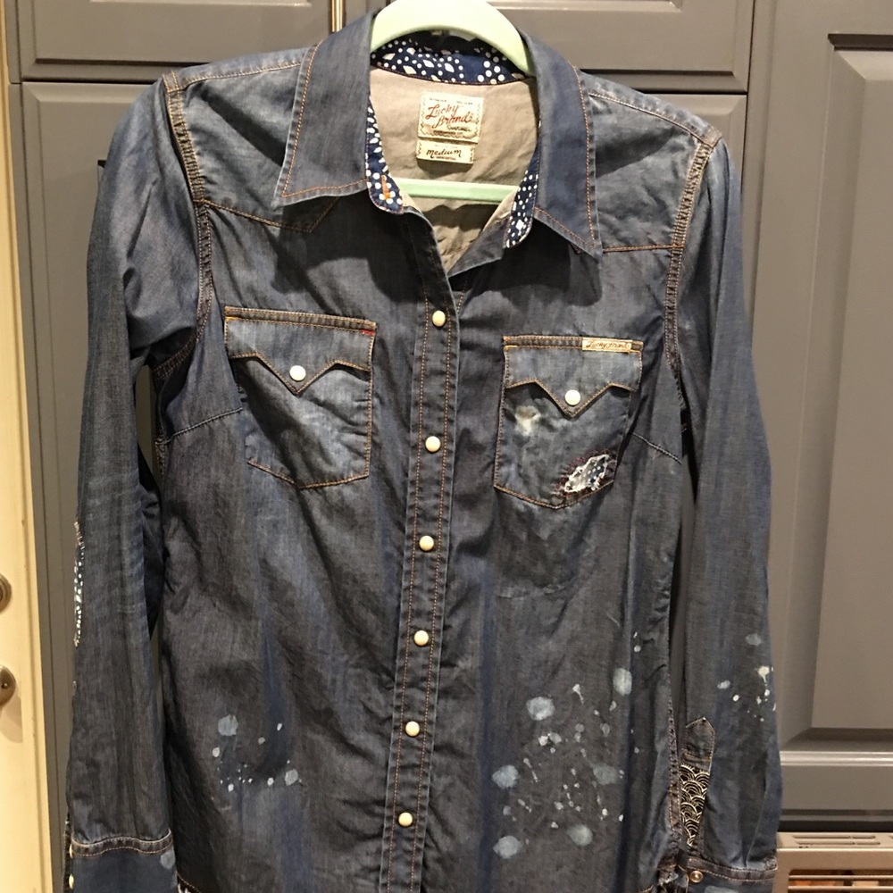 Distressed denim Lucky Brand top